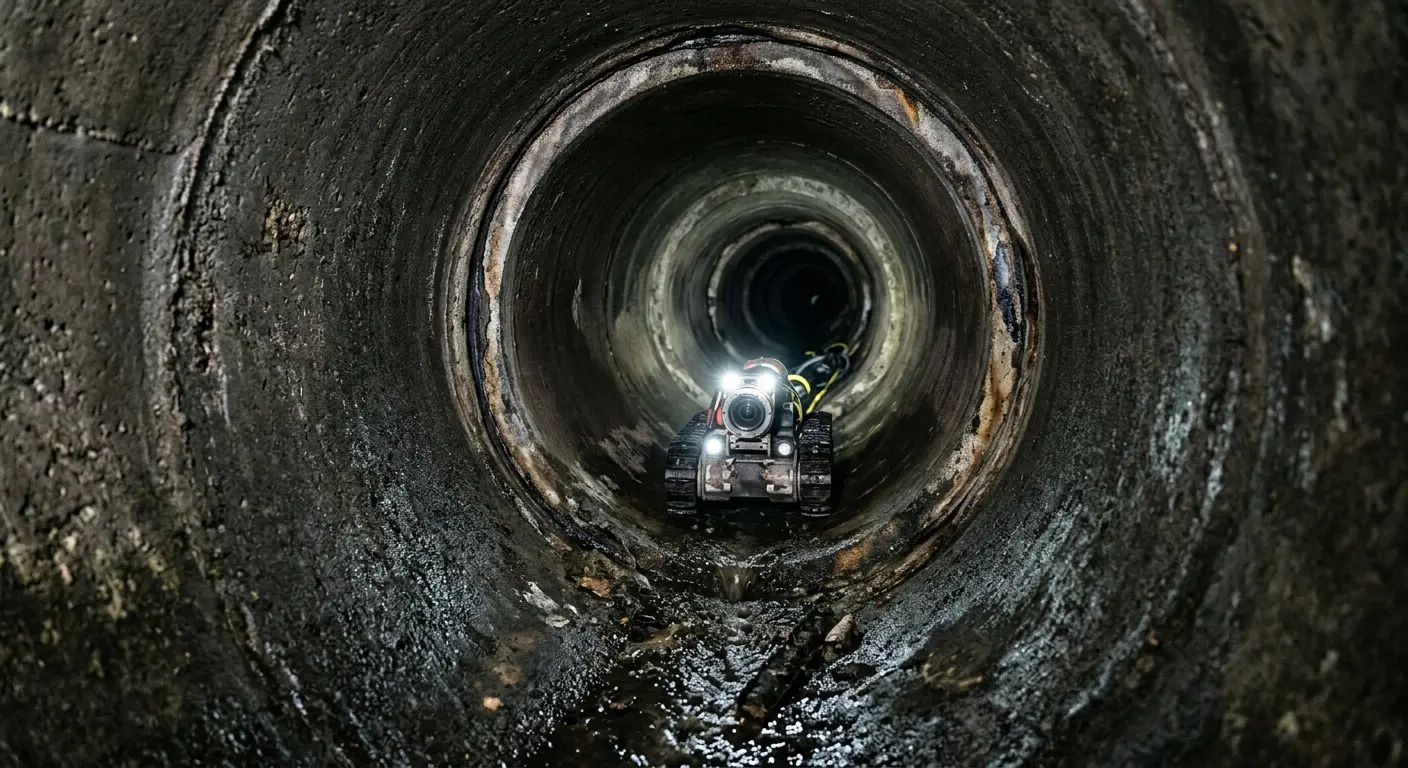 Robotic sewer camera inspecting pipe interior for Sewer Line Cleaning in Speedway