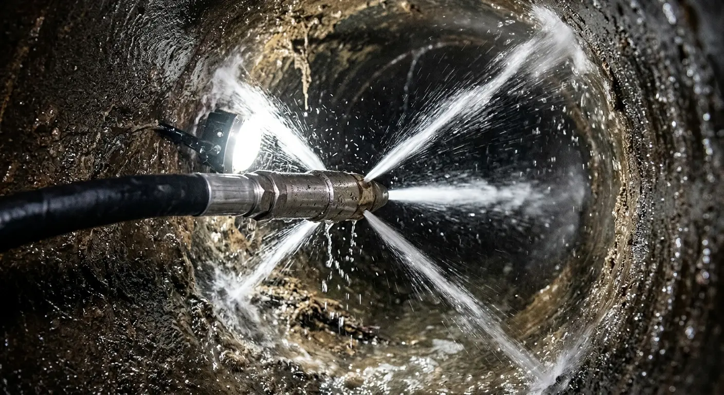 High-pressure hydro jetting nozzle cleaning sewer pipe for Sewer Cleanout in Speedway
